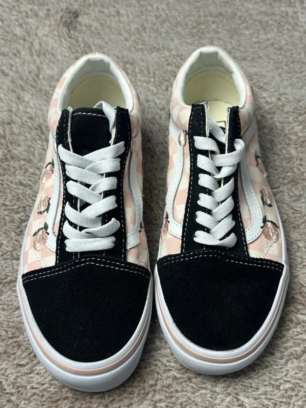 Vans Old Skool Pink Checkerboard Peach Embroidery Sneakers Womens 6.5 - Mens 5.0